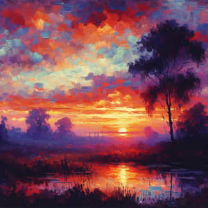 Impressionistic Sunset Art Scene