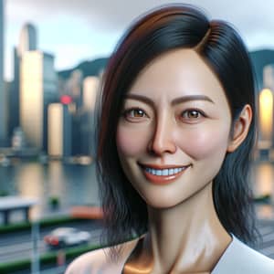 Radiant Eastern Woman Portrait | 4K Cityscape Background