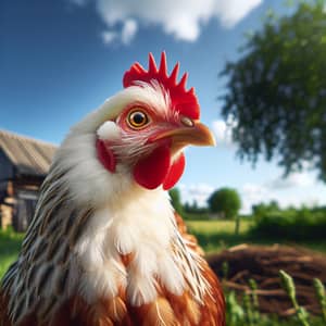 Healthy Adult Chicken in Grassy Field