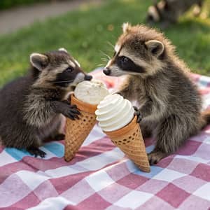 Adorable Baby Raccoons Enjoying Ice Cream