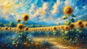 Impressionistic Sunflowers Under Blue Sky