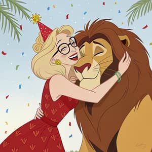 Disney Animation: Sexy Woman with Lion Embrace