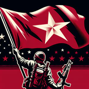 Fighter Raising Red Flag with White Star - Brave Symbol