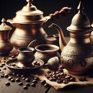 Traditional Arabic Dallah: Coffee Pot & Beans