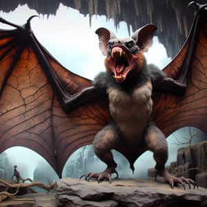 Giant Bat Barings Its Teeth on a Rock