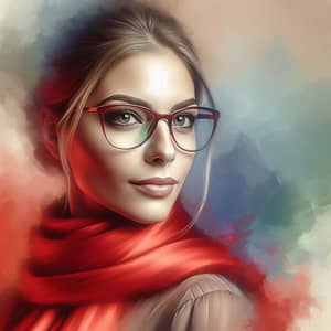 Caucasian Woman with Red Scarf and Glasses | Portrait Charm