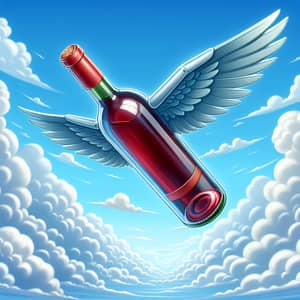 Whimsical Cartoon Illustration of Wine Bottle with Aircraft Wings