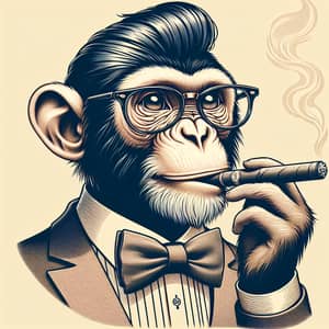 Sophisticated Monkey Art with Spectacles and Cigar - Old Hollywood Inspiration