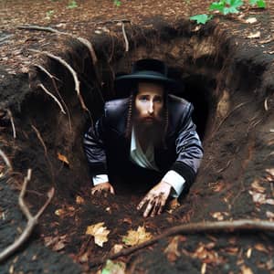 Jewish Rabbi Emerges from Ground, Showing Fatigue & Determination