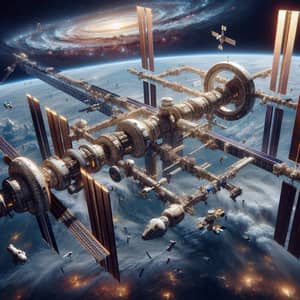 Futuristic Space Station: Ethereal View of Galaxy & Astronauts