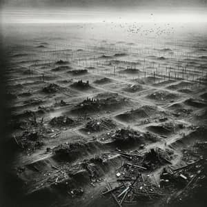 Desolate War-Torn Battlefield Aerial View | Historical Documentation