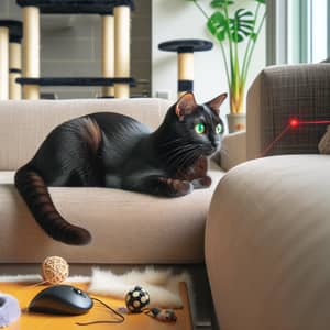 Domestic Short-Haired Cat Enjoying Playtime with Toys