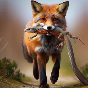 Red Fox Carrying a Lizard in Its Mouth