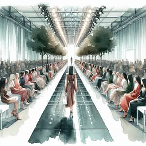 Elegant Fashion Runway Watercolor Scene