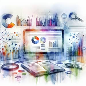 Watercolor Painting of SEO Analytical Charts and Keywords