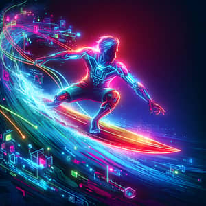 Futuristic Surfer in Virtual Metaverse | Neon Cyberpunk Art