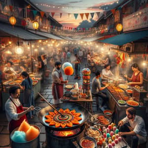 Multicultural Street Food Delights at Dusk