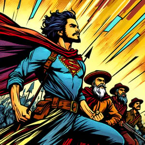 Hispanic Hero Leading Revolution in Vibrant Illustration