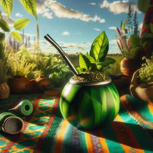 Energising Yerba Mate Scene: Vibrant Traditional Drink Visual