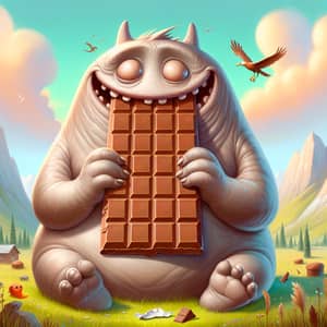 Joyful Ton Monster Enjoys Rich Chocolate Bar | Amusing Scene