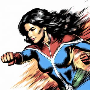 Hispanic Female Superhero | Dynamic Action Pose | Bold Colors