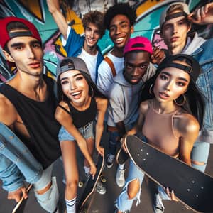 Dynamic Urban Streetwear Scene with Snapback Hats