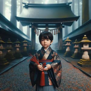 Japanese Shichi-Go-San Festival: Child in Traditional Attire at Shrine