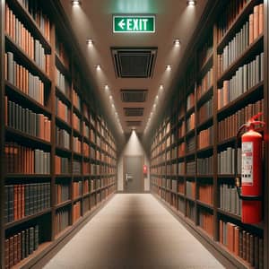 Cozy Library Room with Books and Fire Safety Features