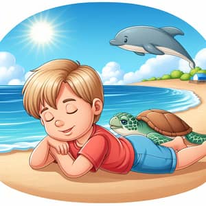 Boy and Sea Turtle: A Beach Adventure