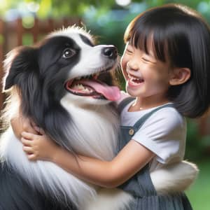 Heartwarming Embrace Between Border Collie and Little Girl | Joyful Moment