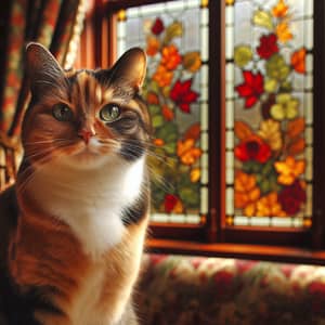 Calico Cat Basking in Sunlight | Autumn Colors View