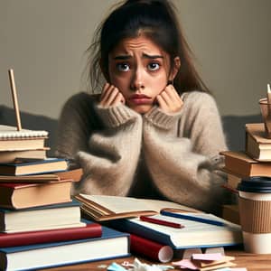 Determined Female Student of Color Surrounded by Books