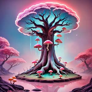 Enchanting Surreal Tree with Glowing Mushrooms