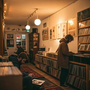 Cozy Vintage Room with Vinyl Records and Warm Lights