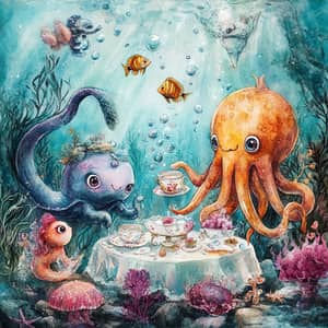 Whimsical Underwater Tea Party with Sea Creatures