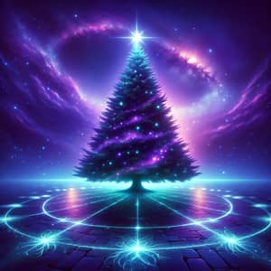 Enchanted Christmas Tree Artwork in Serene Night Setting