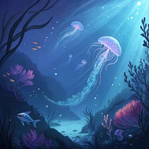 Enchanting Underwater Fantasy Painting with Bioluminescence