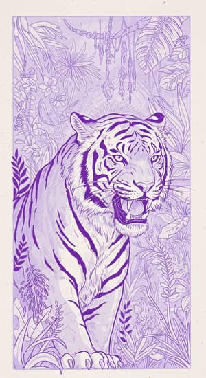 Majestic Tiger Roaring in Dreamy Jungle Clipart