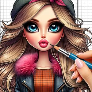 Fashion Doll with Exaggerated Eyes and Trendy Clothing