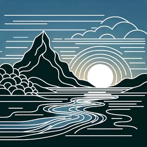 Minimalist Nature Art: Serene River & Mountain Scene