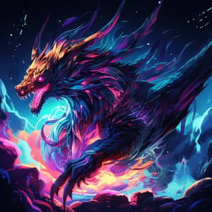 Vibrant Cyberpunk Neon Dragon Art