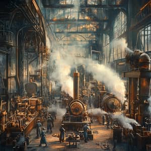 Industrial Revolution Factory: Steam Engines & Laborers