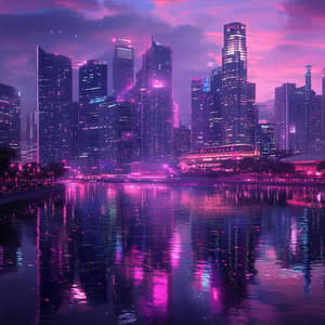 Singapore Skyline at Dusk: Cyberpunk Urban Fantasy