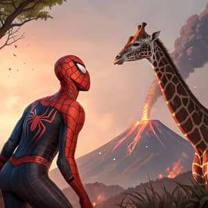 Spiderman Giraffe Volcano Fusion Art