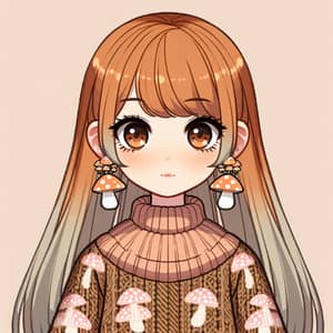 Anime Girl with Pastel Orange Hair and Mushroom Style