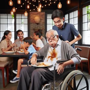 Inter-Generational Bonding Moment at Restaurant