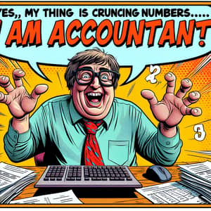 Vibrant 3D Accountant Comic Illustration for Tee Shirt Design