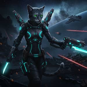 Catfolk Bounty Hunter in Space | Mechanical Weapons