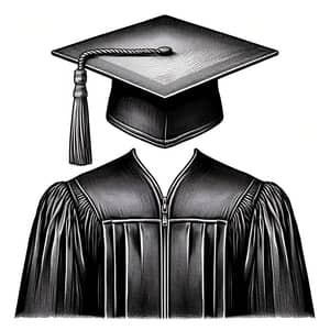 Graduation Cap and Gown - Black and White Art