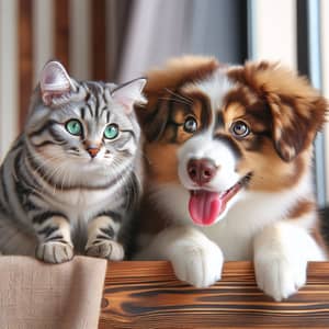 Charismatic Grey Cat Playfully Engaging with Brown and White Dog